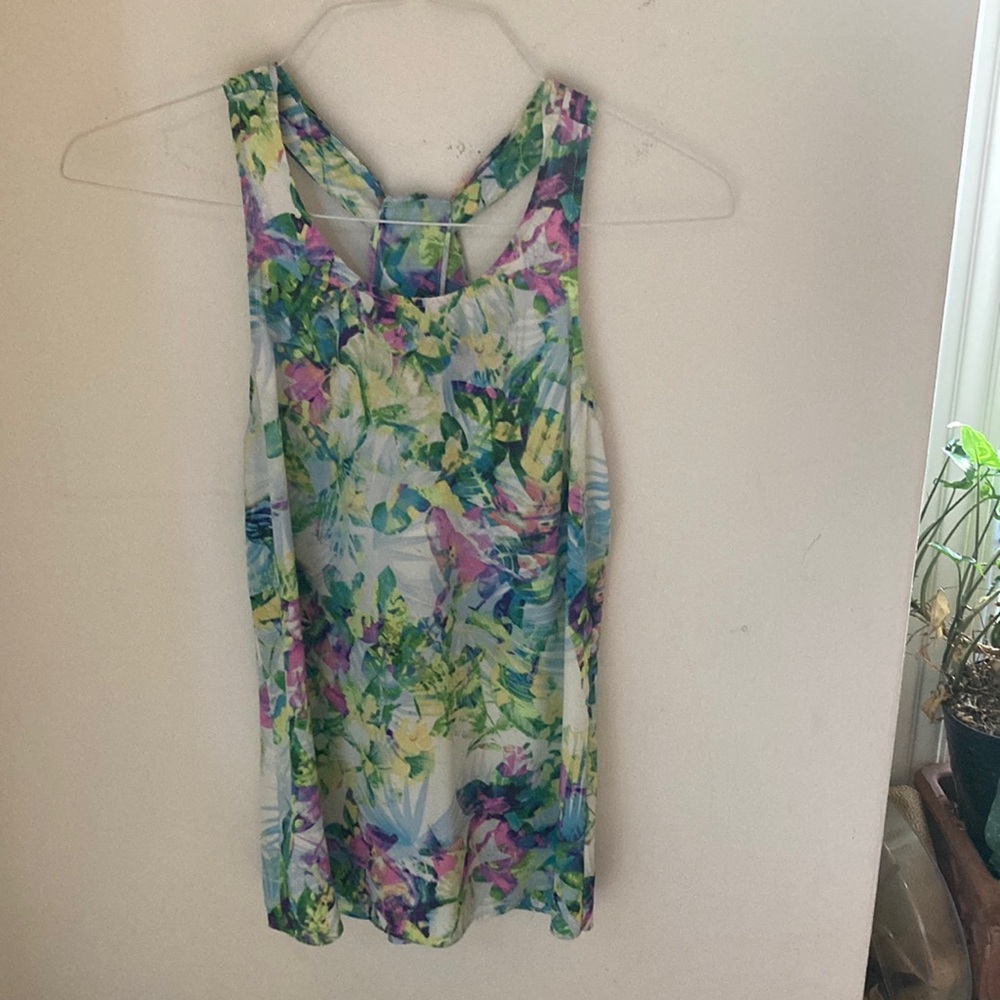 Cynthia Rowley Floral Sleeveless Romantic Tank Top in Green Blue White Small